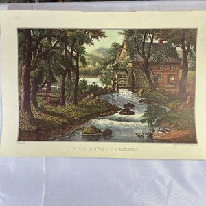 Travelers Calendar Page 16"x11" Currier & Ives December 1958 Mill River Scenery